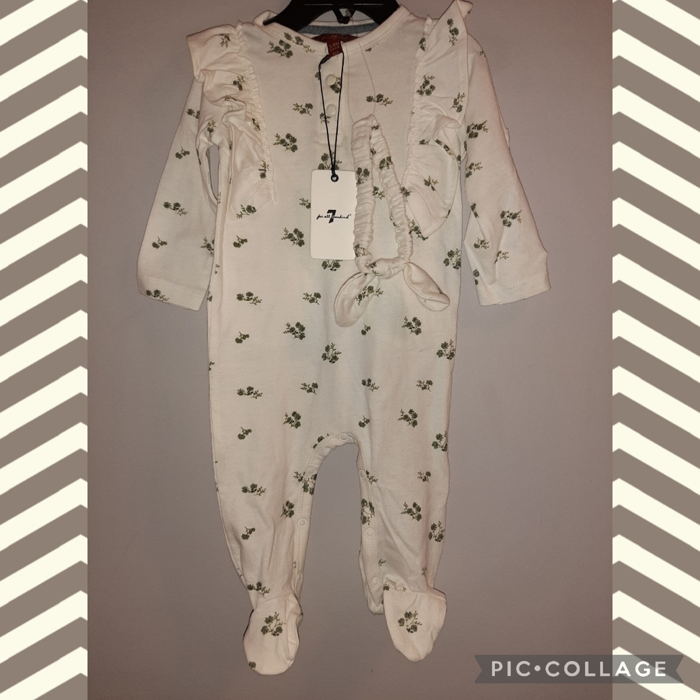 🆕️ 7 For All Mankind Baby Girls Ivory Floral Footed Sleeper Set / 3-6 Months